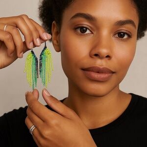 Vibrant Beaded Earrings in Green and Blue